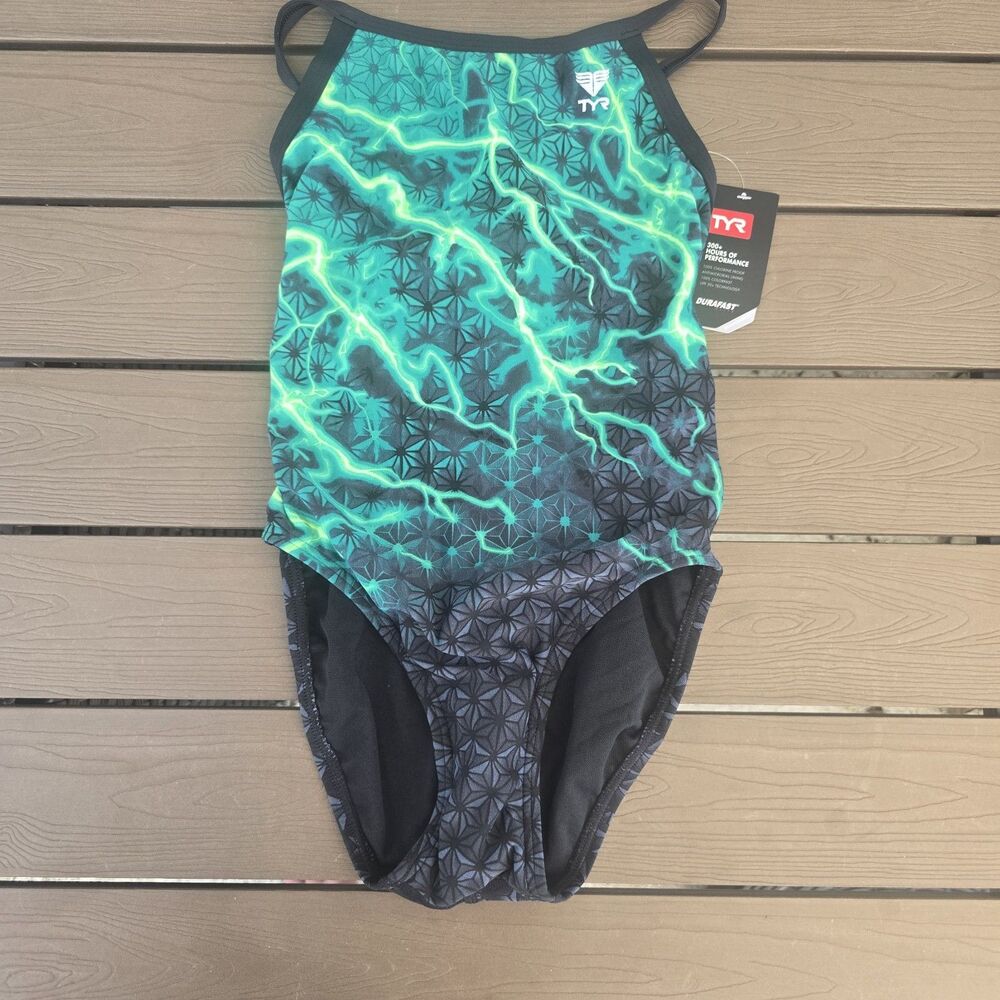 TYR Women's Durafast Green Illume Diamondfit One Piece Swimsuit Sz 30 New